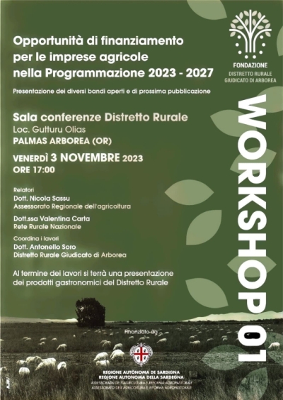 Distretto Rurale Giudicato di Arborea - presentazione finanziamenti programma 2023 2027 &ndash; bandi e opportunit&agrave;