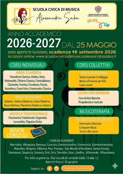 Scuola Civica di Misica - Apertura delle pre - iscrizioni per l&rsquo;a. s. 2026-2027
